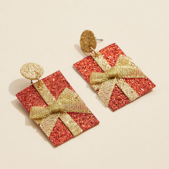 Festive Present Shaped Glitter Earrings