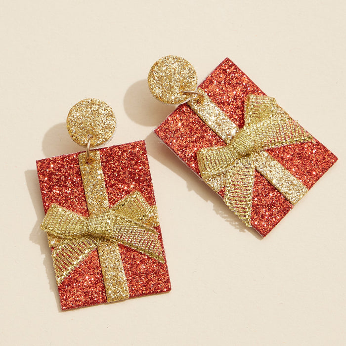 Festive Present Shaped Glitter Earrings