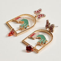 Enamel Green Monster Hand Earrings | Bow Christmas Dangles