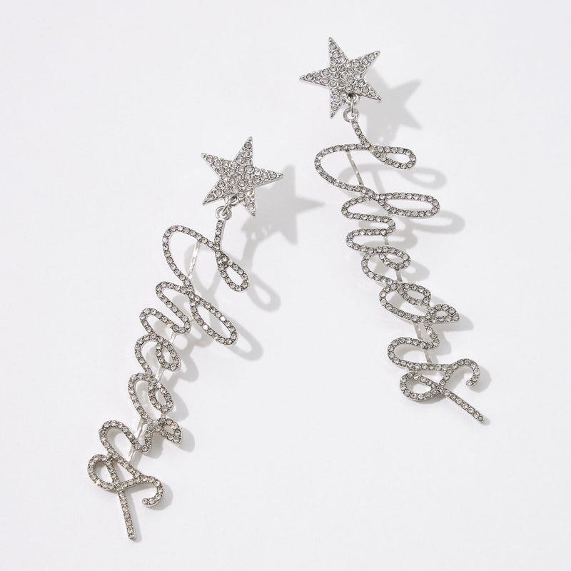 Cheers Script Rhinestone Earring