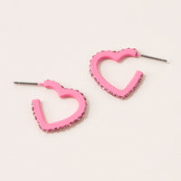 Matte Color Coating Heart Hoop Earrings with Pave Stone