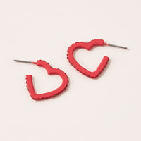 Matte Color Coating Heart Hoop Earrings with Pave Stone