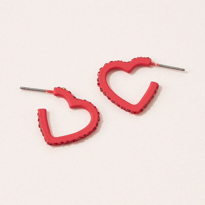 Matte Color Coating Heart Hoop Earrings with Pave Stone