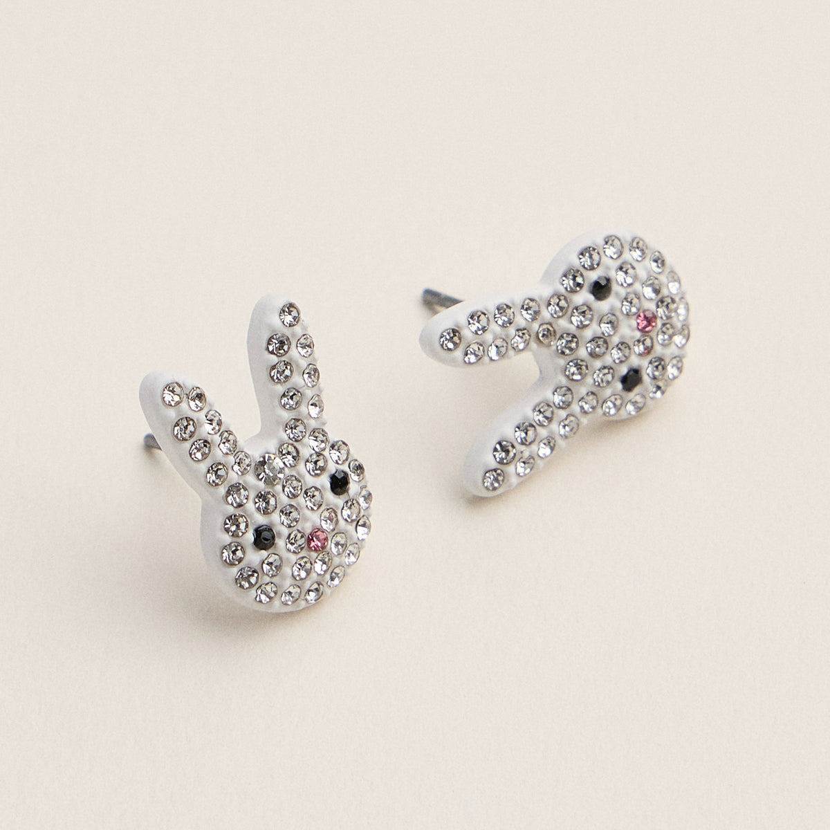 Crystal Bunny Enamel Stud Earrings