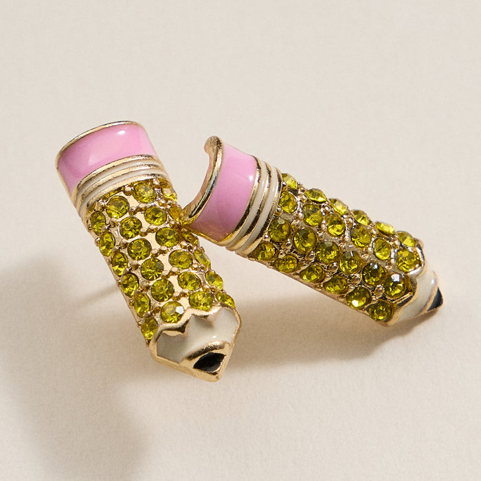 Pave Pencil Post Earrings for Teacher's Day