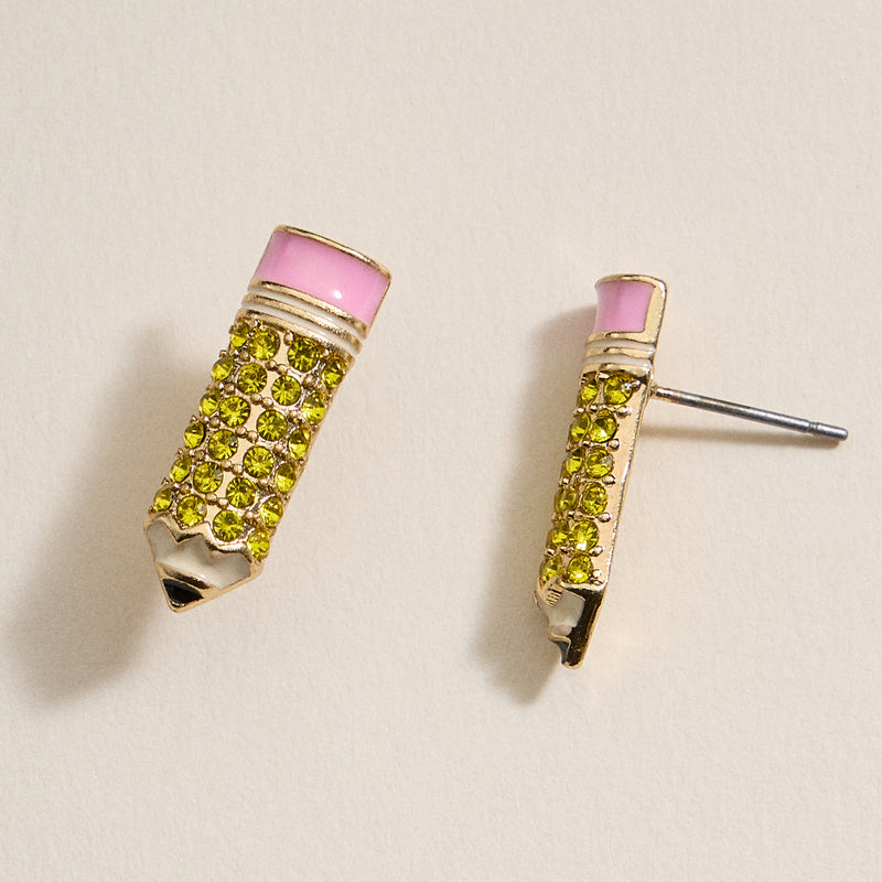 Pave Pencil Post Earrings for Teacher's Day