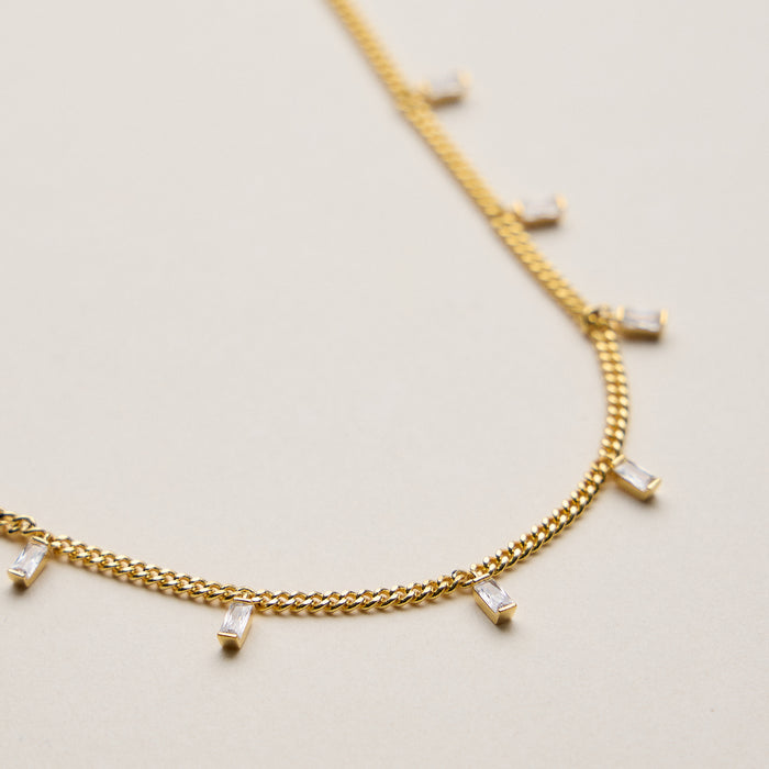 Gold Dipped Baguette Crystal Charm Necklace