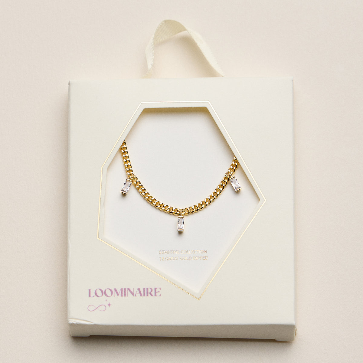 Gold Dipped Baguette Crystal Charm Necklace