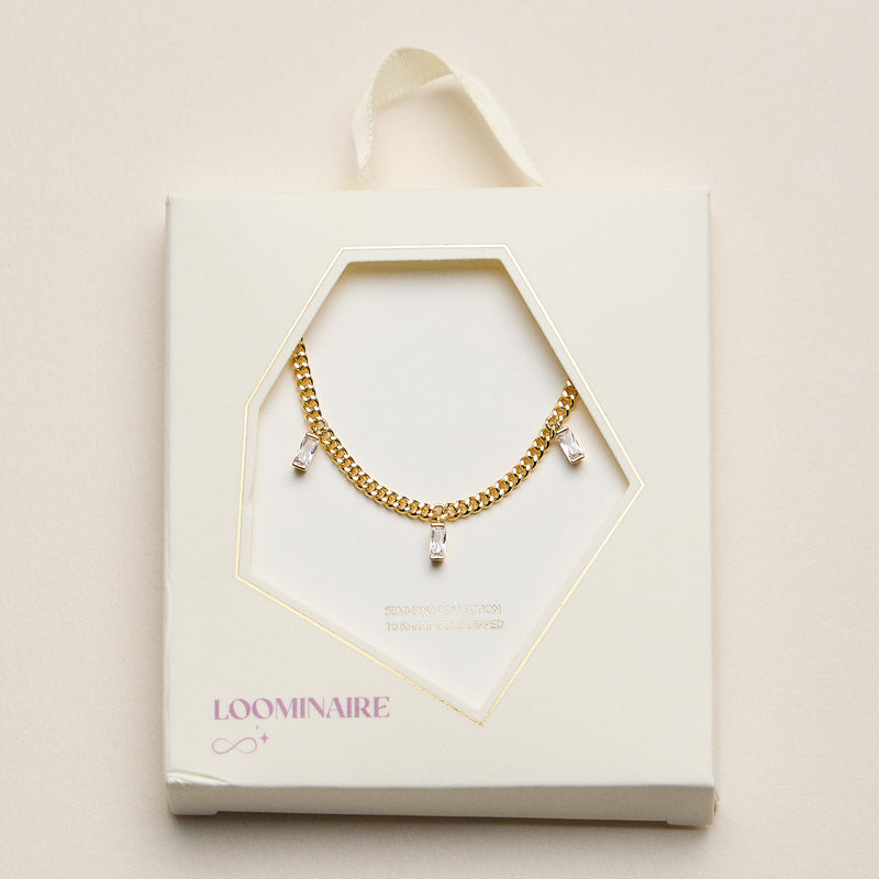 Gold Dipped Baguette Crystal Charm Necklace