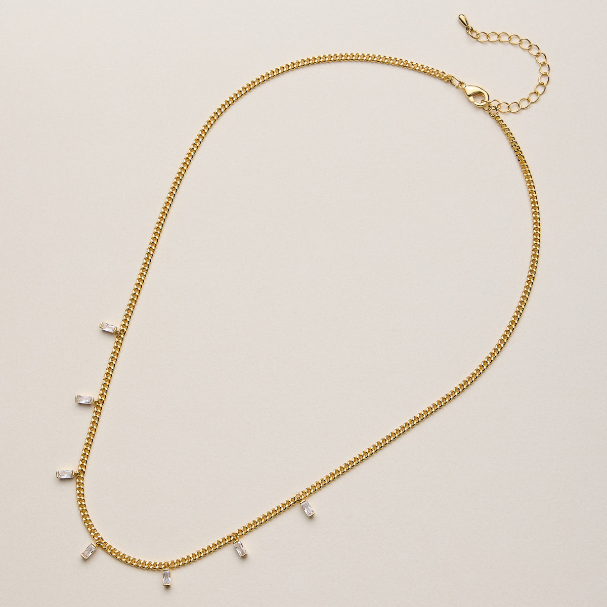 Gold Dipped Baguette Crystal Charm Necklace
