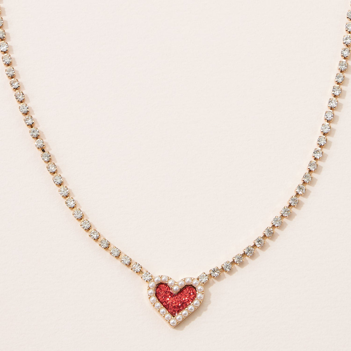 Heart Pendant Necklace with Clear Stone Line for Valentine's Day