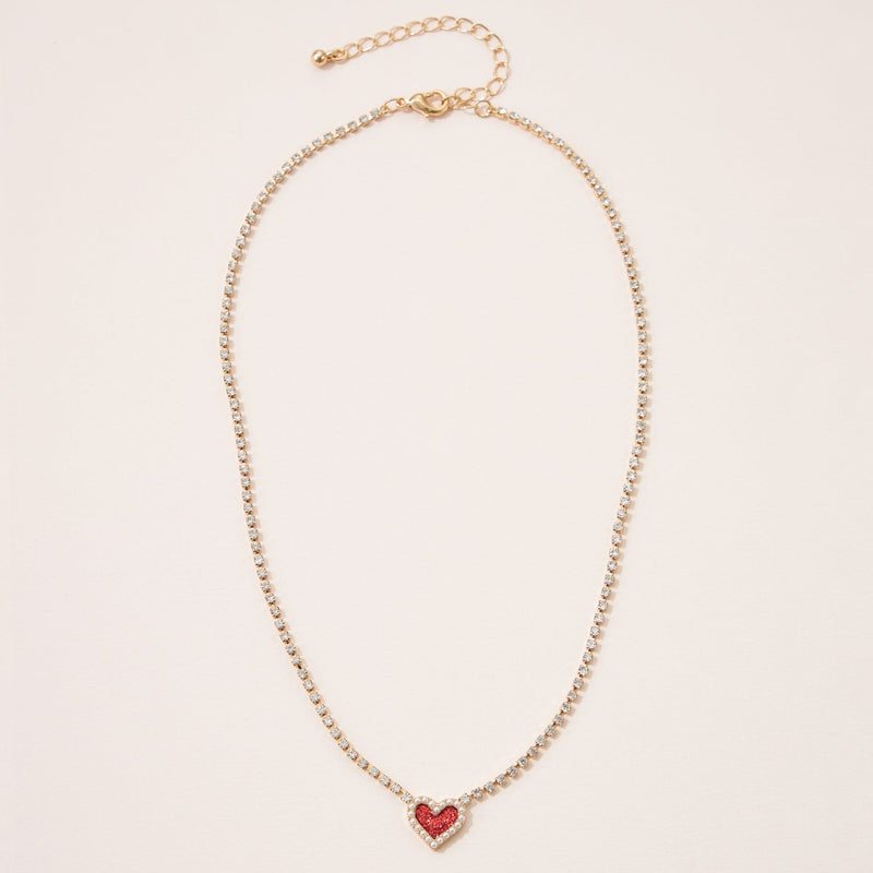 Heart Pendant Necklace with Clear Stone Line for Valentine's Day