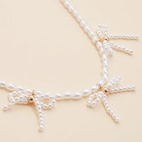 Pearl Beaded Bow Charms Necklace
