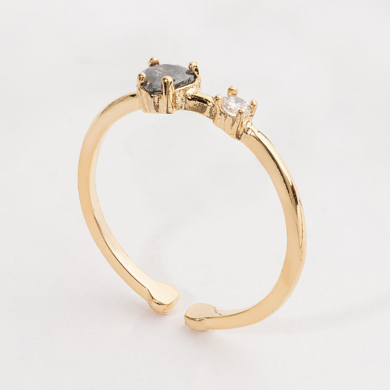 Heart and Clear Stone Adjustable Gold Dipped Ring for Everyday Wear