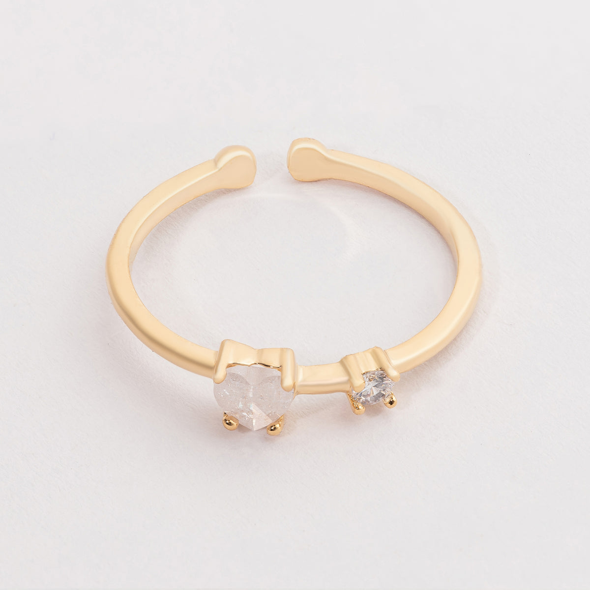 Heart and Clear Stone Adjustable Gold Dipped Ring for Everyday Wear