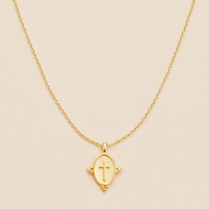 Gold Oval Cross Pendant Necklace