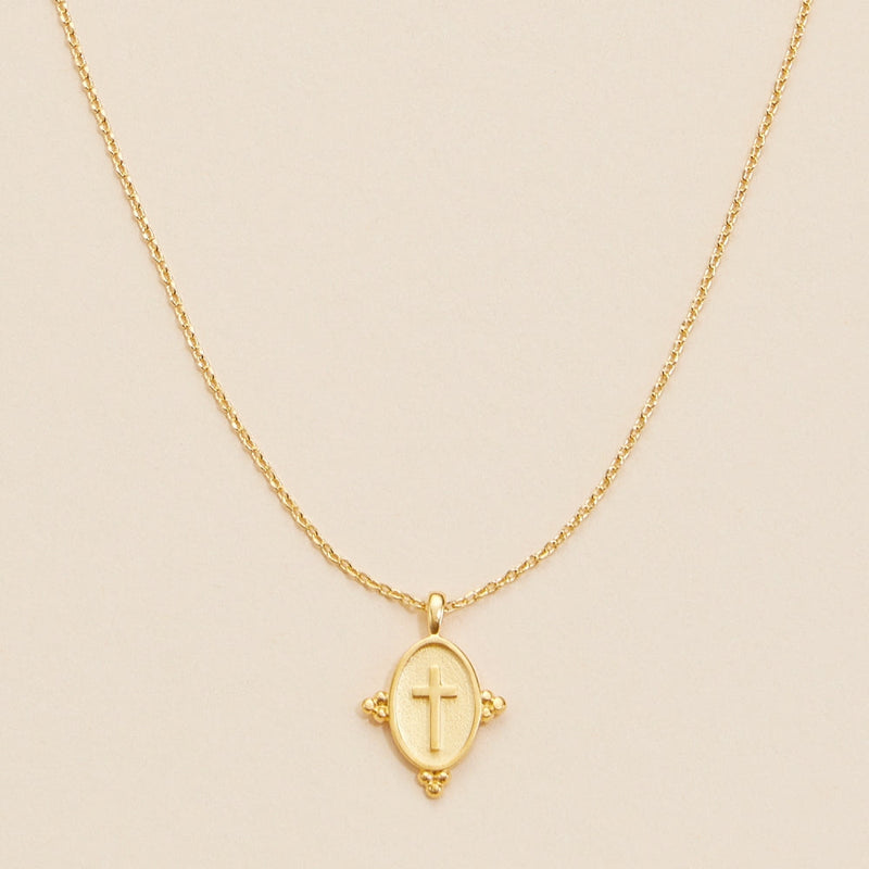 Gold Oval Cross Pendant Necklace