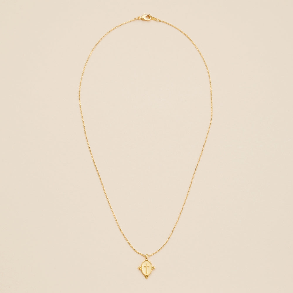 Gold Oval Cross Pendant Necklace