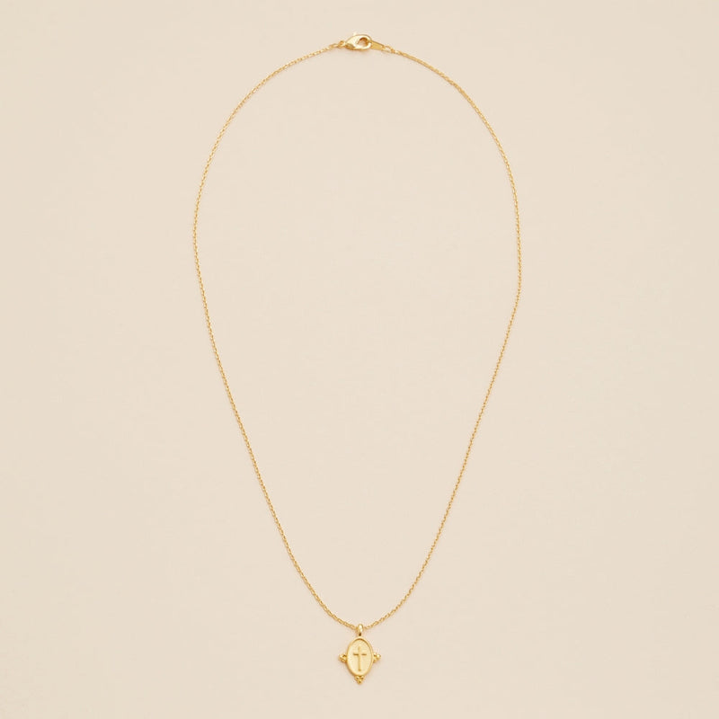 Gold Oval Cross Pendant Necklace