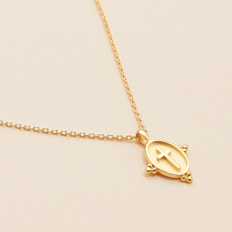 Gold Oval Cross Pendant Necklace