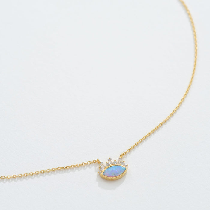 Gold Dipped Opal & Stone Pendant Dainty Necklace