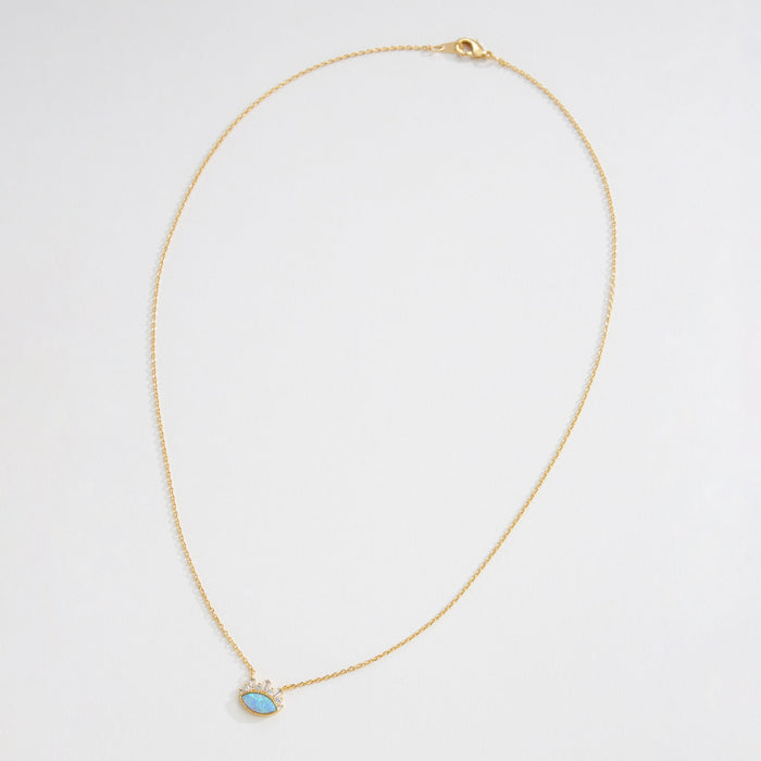 Gold Dipped Opal & Stone Pendant Dainty Necklace