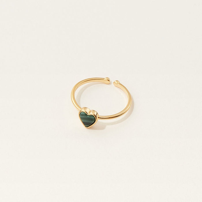 Gold Open Ring with Green Heart Stone