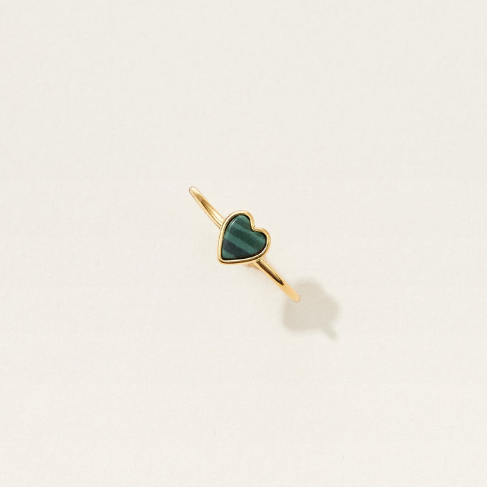 Gold Open Ring with Green Heart Stone