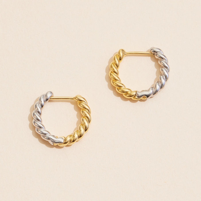 Twisted Gold and Silver Hoop Earrings