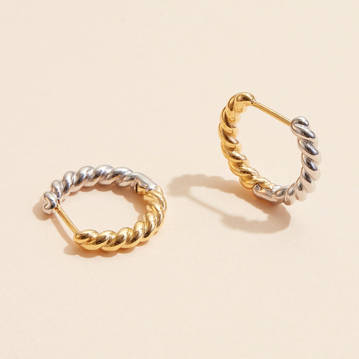 Twisted Gold and Silver Hoop Earrings