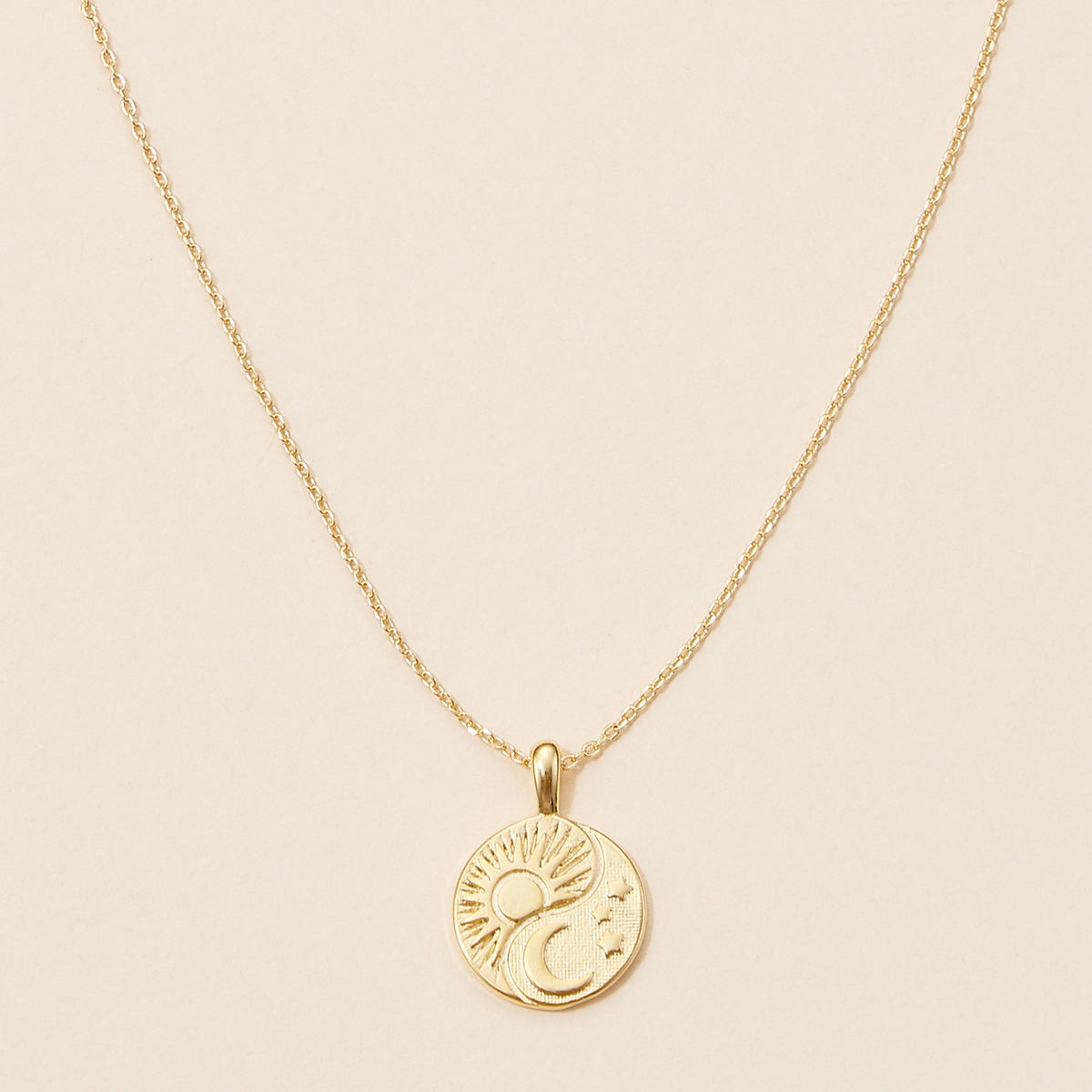 18K Gold Dipped Sun and Moon Pendant Necklace