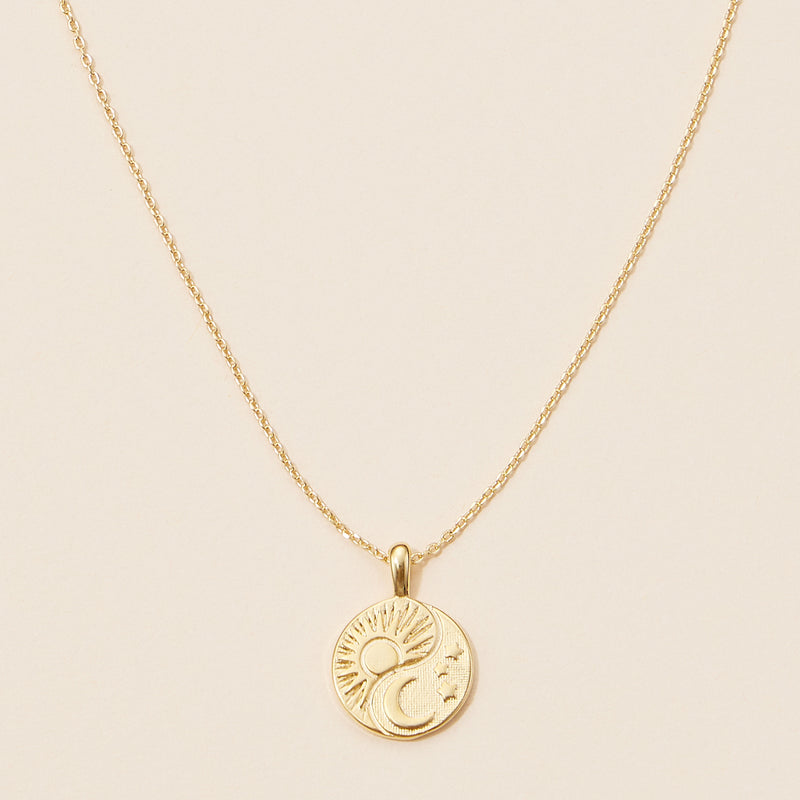 18K Gold Dipped Sun and Moon Pendant Necklace