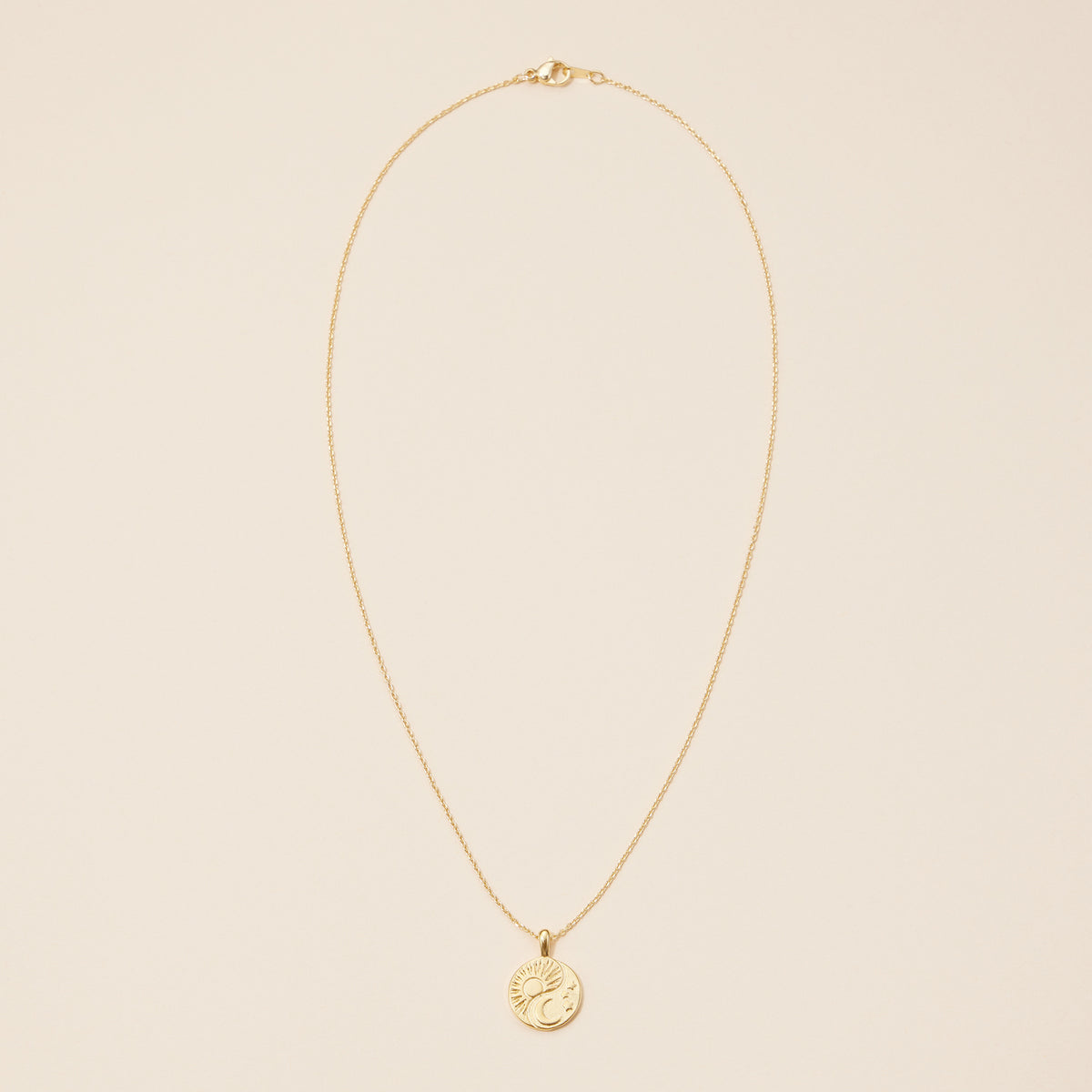 18K Gold Dipped Sun and Moon Pendant Necklace