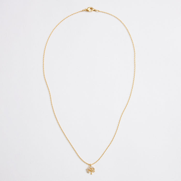 Gold Dipped CZ Dainty Tree Pendant Necklace