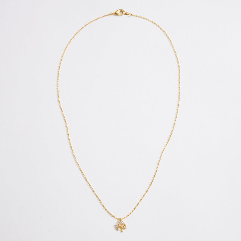Gold Dipped CZ Dainty Tree Pendant Necklace