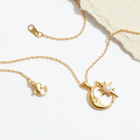 Gold Dipped Moon and Star Pendant Necklace