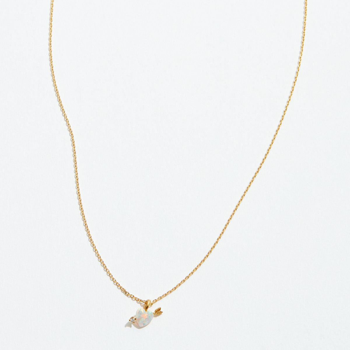 Gold Opal Heart Arrow Pendant Necklace