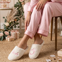 Fuzzy Bride Slippers with Diamond Ring Design