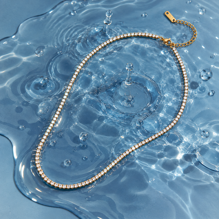 18K Gold Dipped CZ Tennis Chain | Stainless Steel Jewelry