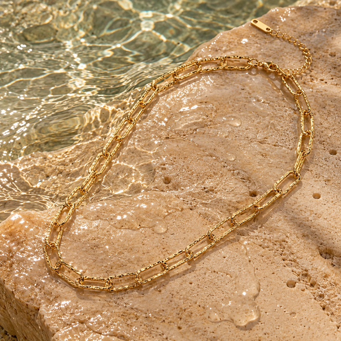 18K Gold Dipped Textured Paperclip | Stainless Steel Jewelry