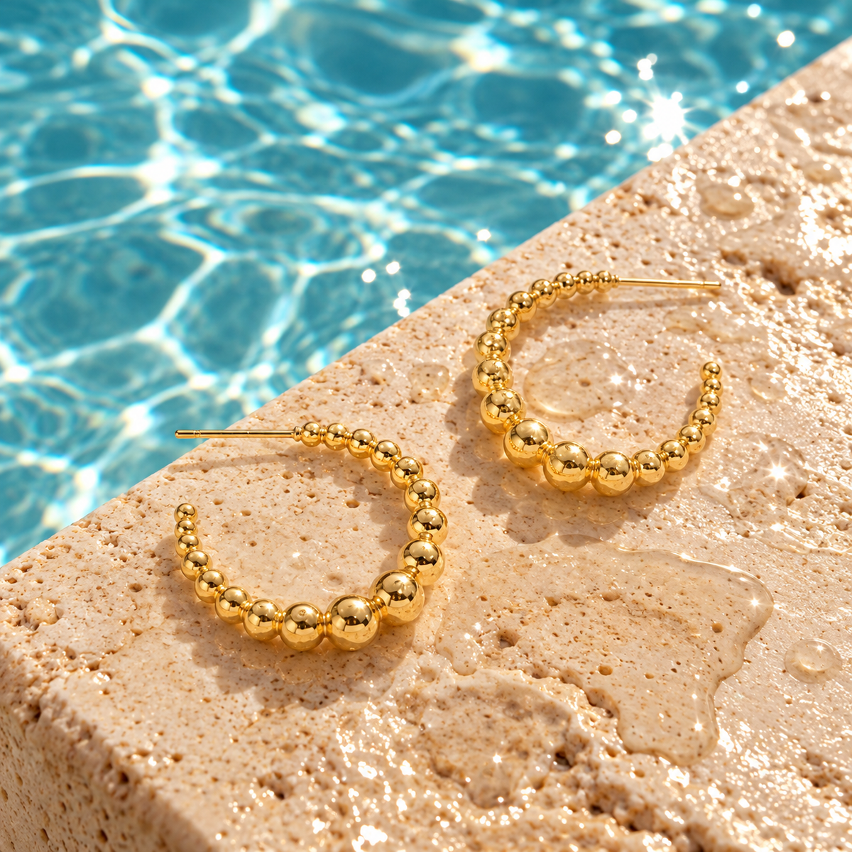 18K Gold Dipped Graduated Bead Hoops | Stainless Steel Jewelry