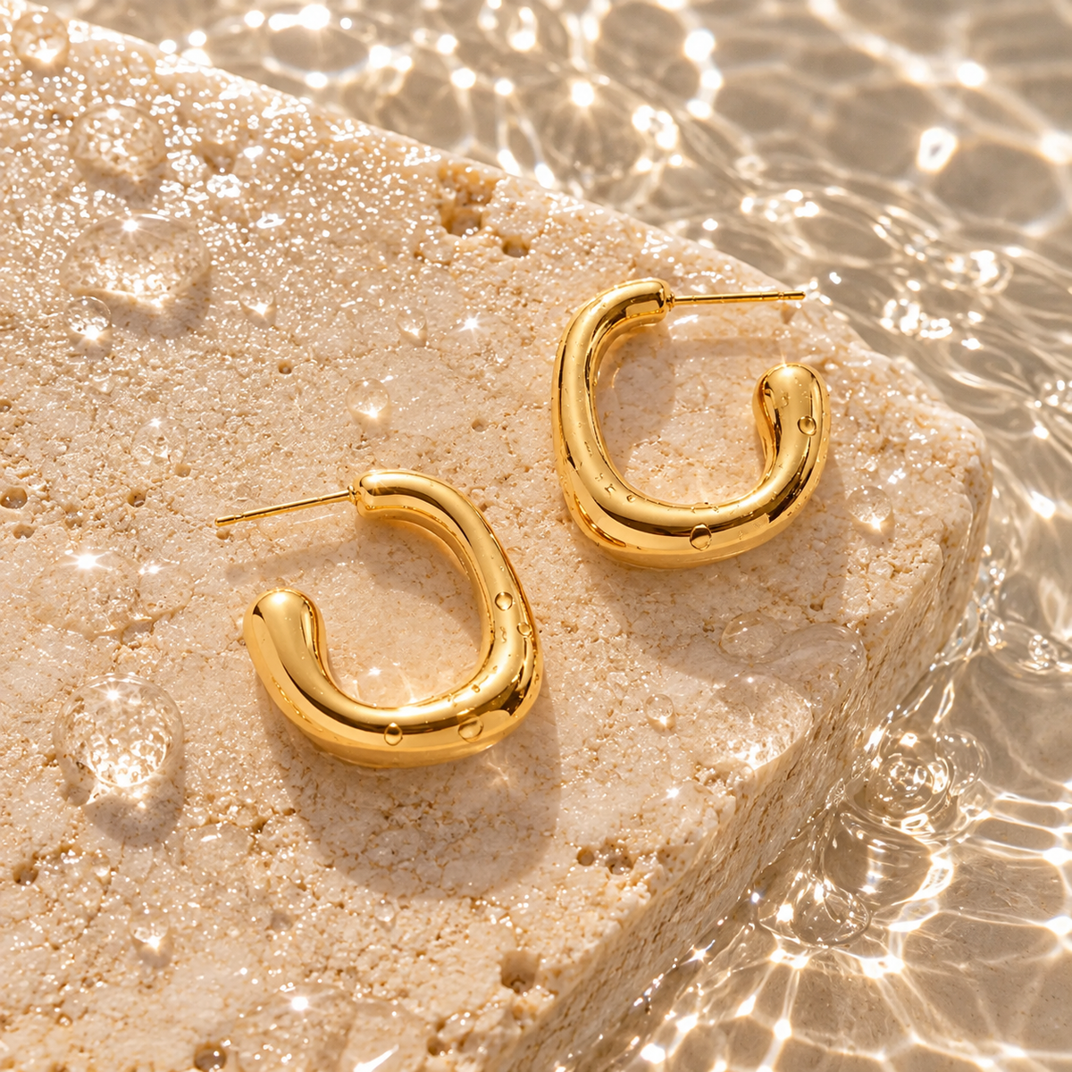 18K Gold Dipped Organic Shape Hoops | Stainless Steel Jewelry
