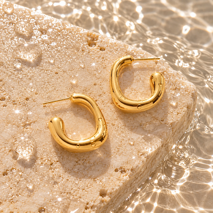 18K Gold Dipped Organic Shape Hoops | Stainless Steel Jewelry