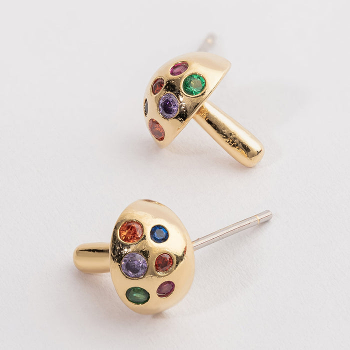 Color Stone in Mushroom 18K Gold Dipped Post Earring