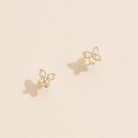 Gold Butterfly Stud Earrings with Crystals