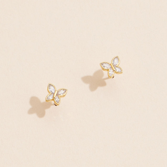 Gold Butterfly Stud Earrings with Crystals
