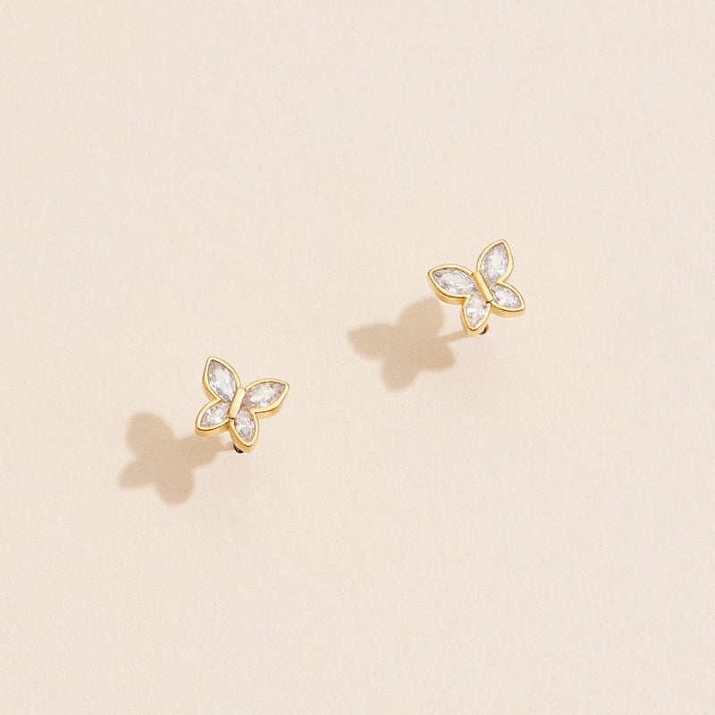 Gold Butterfly Stud Earrings with Crystals