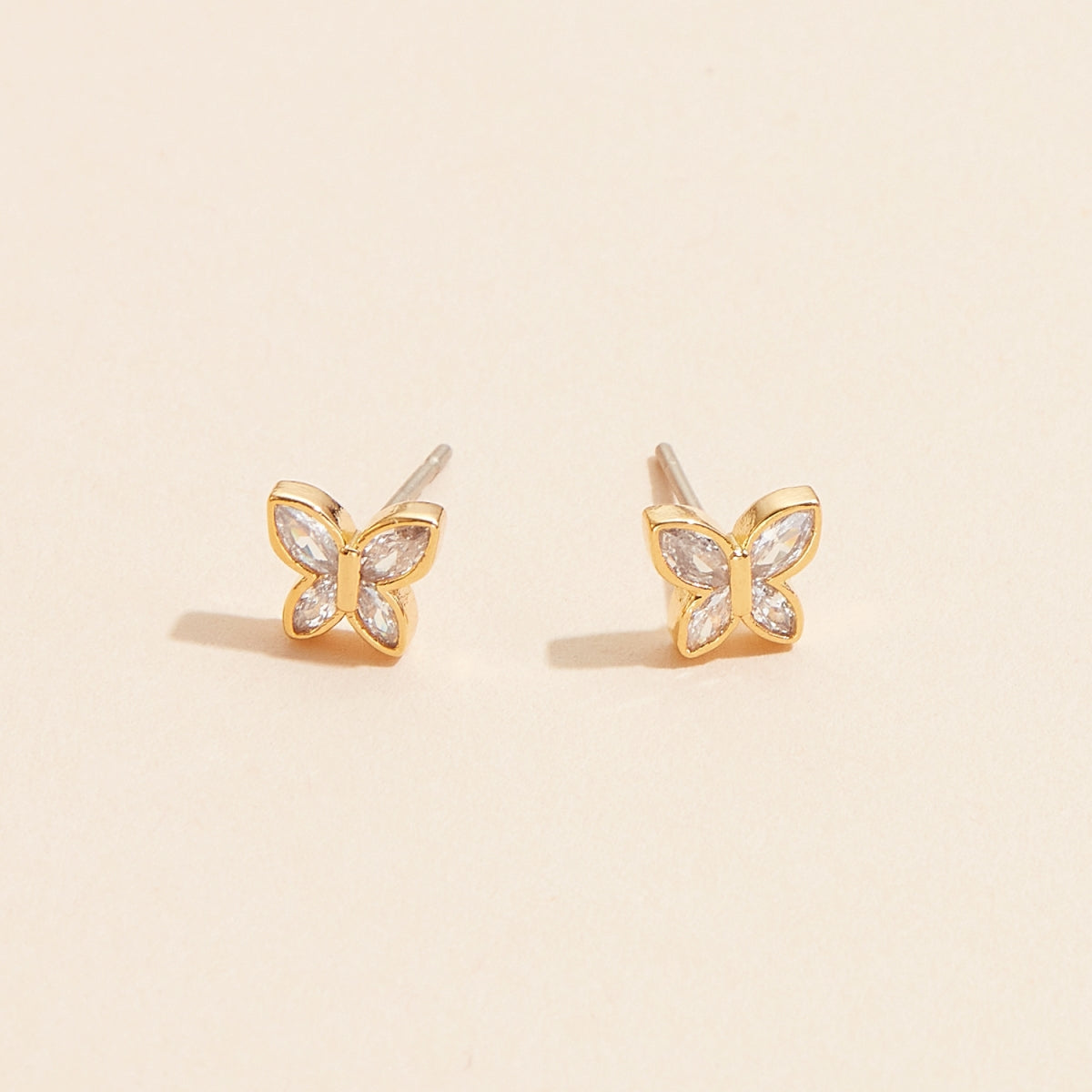 Gold Butterfly Stud Earrings with Crystals