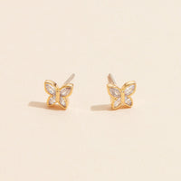 Gold Butterfly Stud Earrings with Crystals