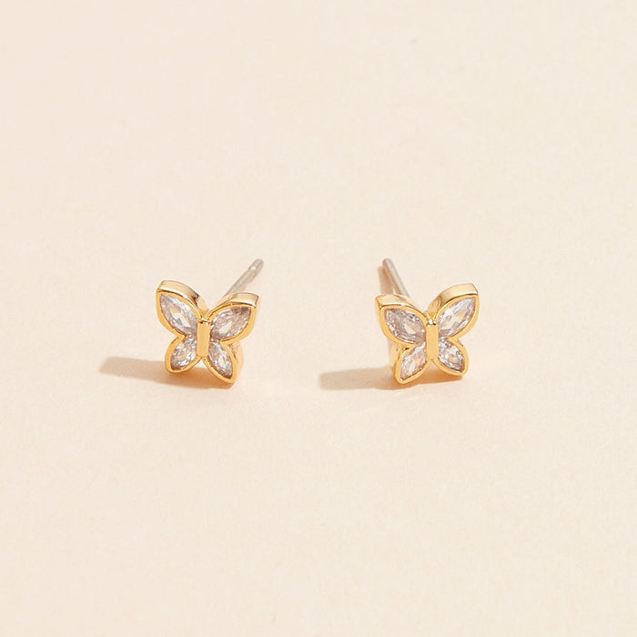 Gold Butterfly Stud Earrings with Crystals
